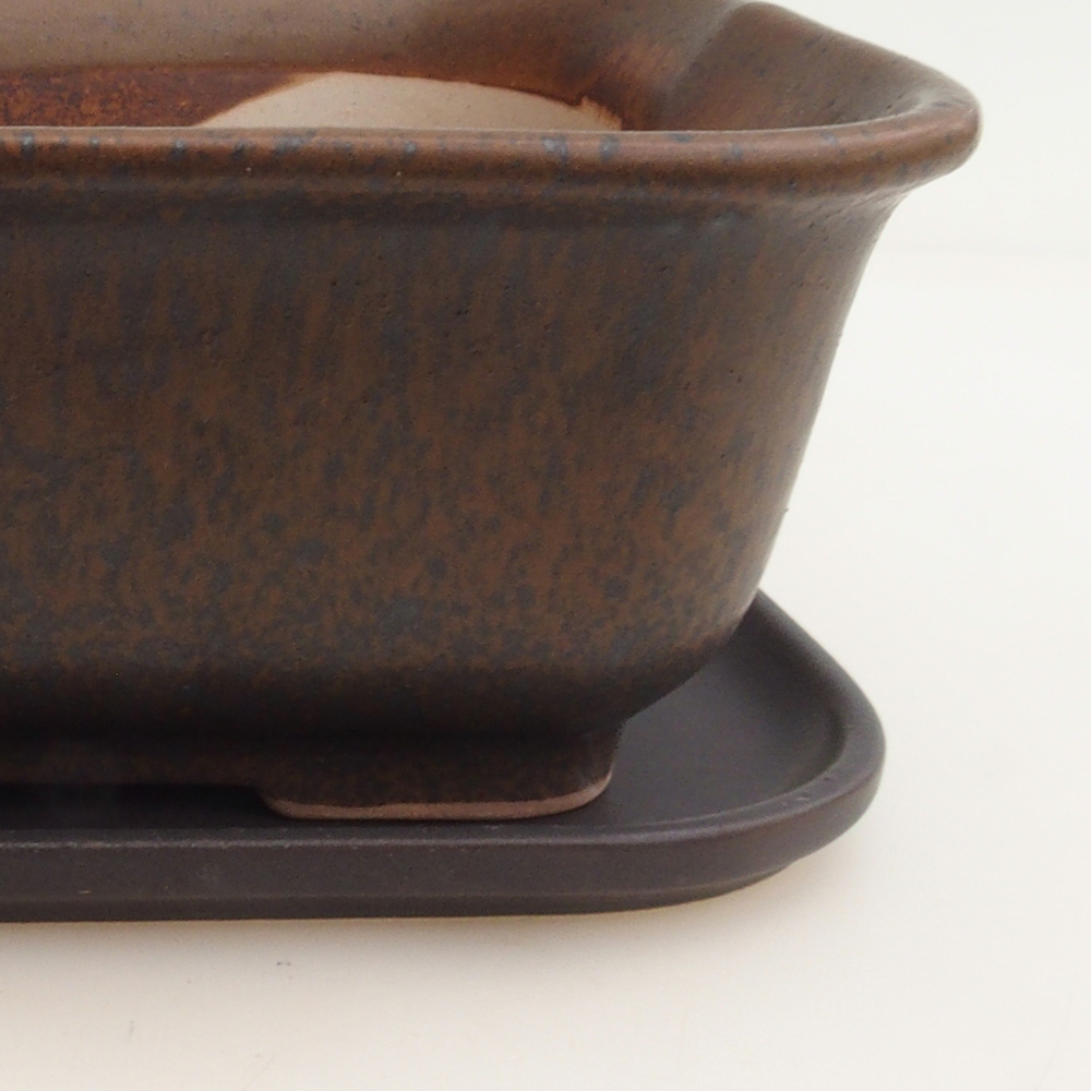 Bonsai bowl + spodek H36 - 17 x 15 x 7,5 cm. - brązowy