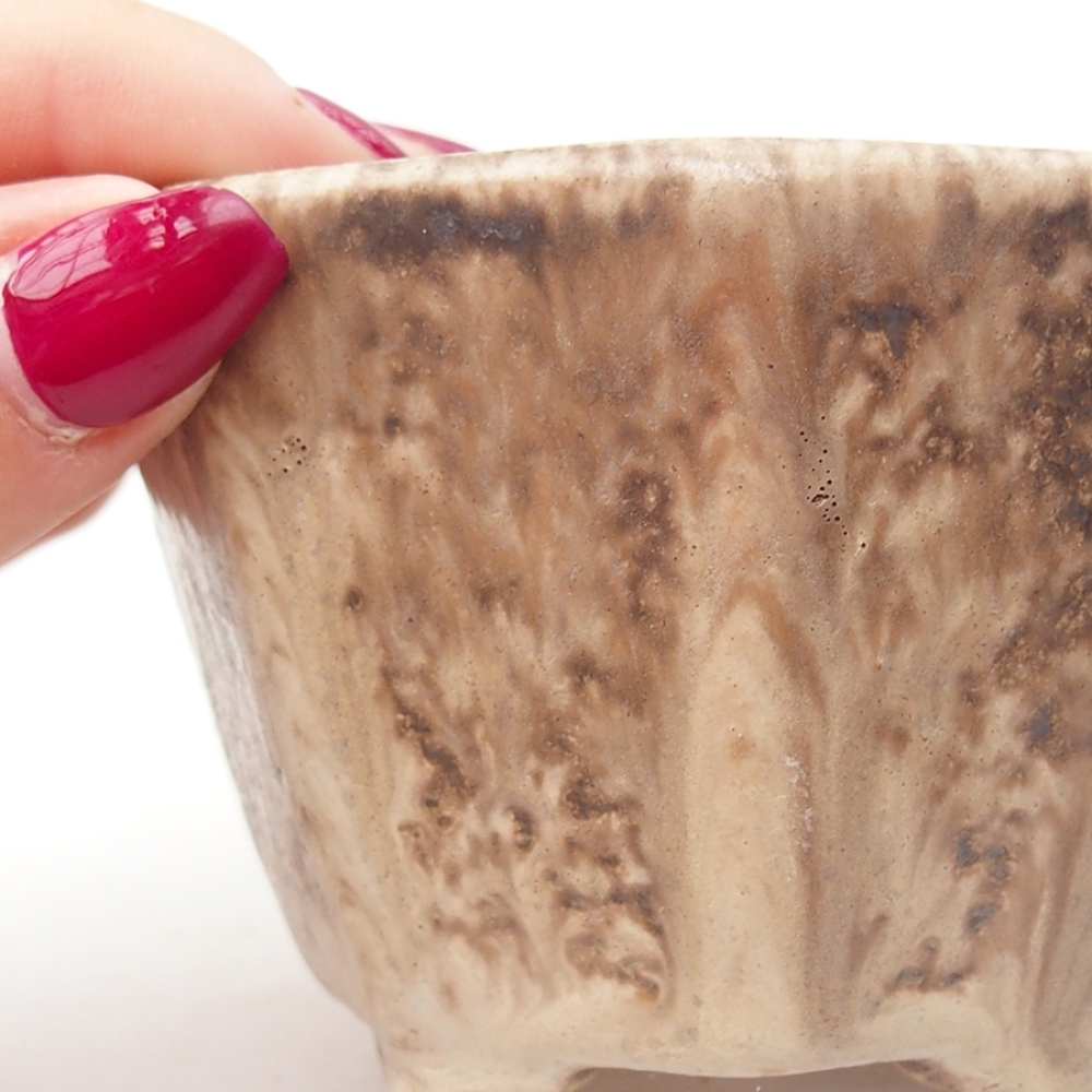 Ceramiczna miska do bonsai 8,5 x 8,5 x 6 cm, kolor beżowy