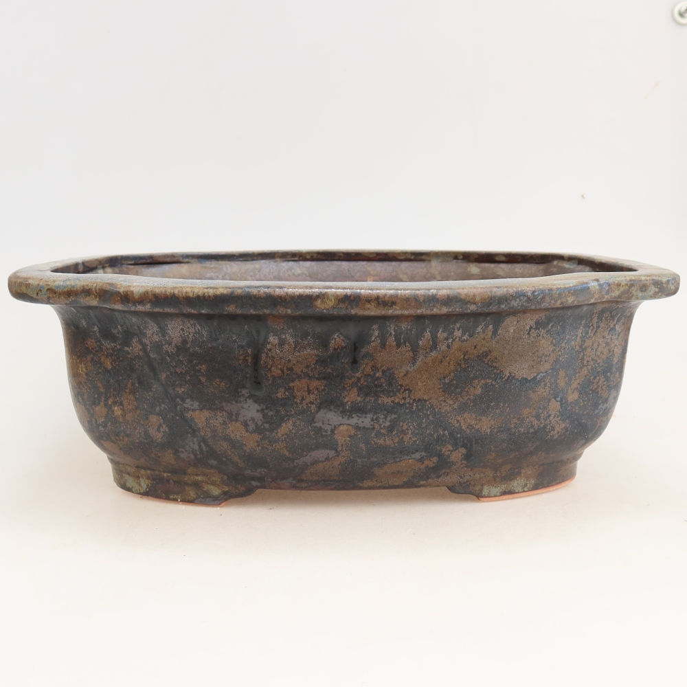 Ceramiczna miska do bonsai 30,5 x 25,5 x 10,5 cm, kolor brązowo-niebieski