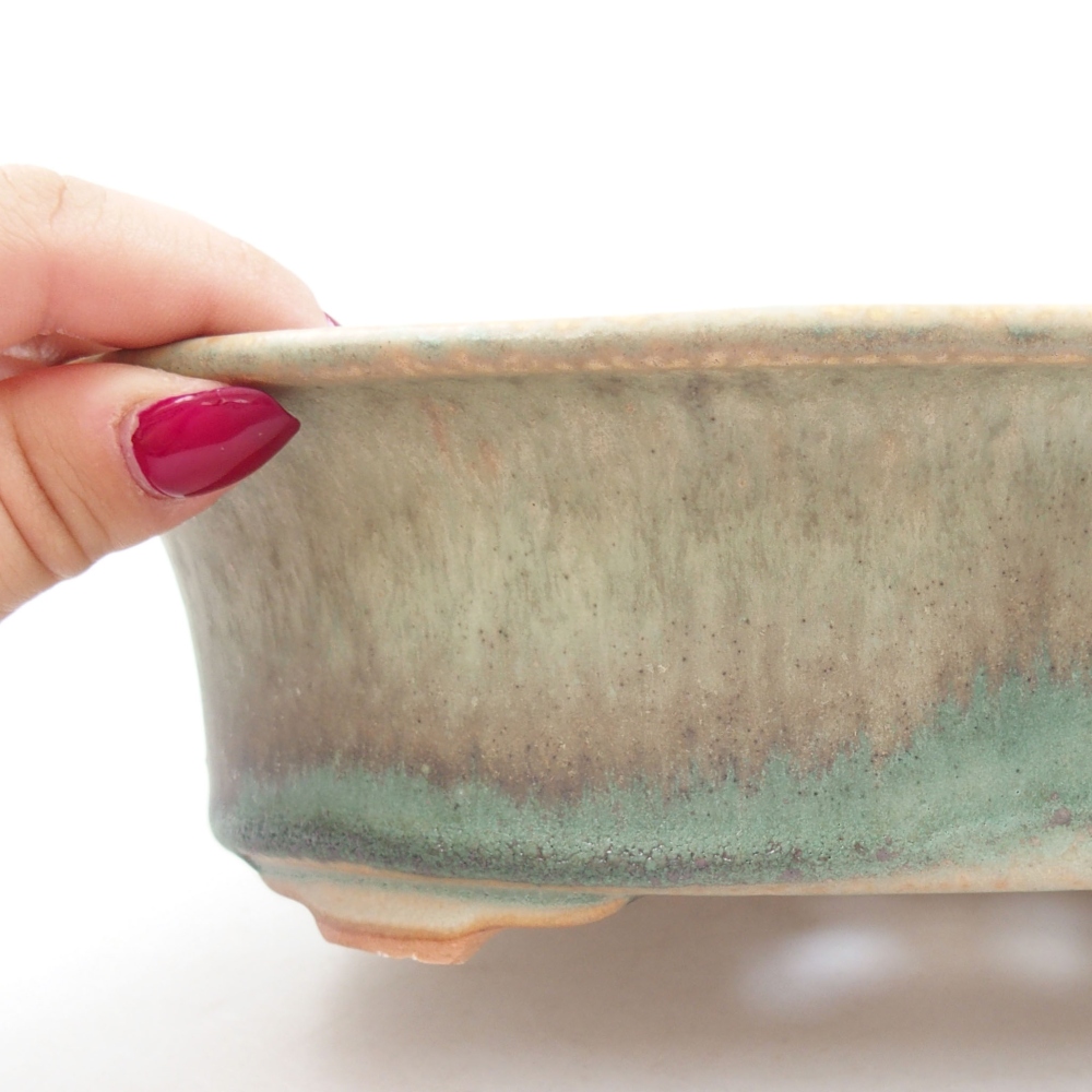 Ceramiczna miska bonsai 22,5 x 18 x 6,5 cm, kolor zieliony