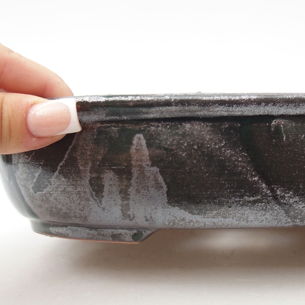 Ceramiczna miska na bonsai 22 x 17 x 5 cm, metaliczna zieleń