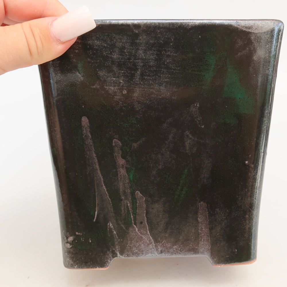 Ceramiczna miska do bonsai 13 x 13 x 14 cm, kolor metaliczno-zielony