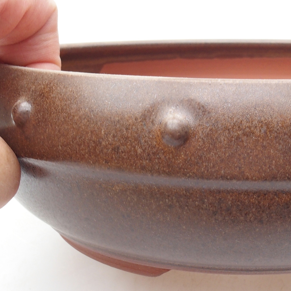 Ceramiczna miska bonsai 19,5 x 19,5 x 6cm, kolor brązowy