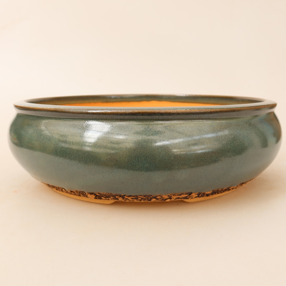 Ceramiczna miseczka do bonsai 25 x 25 x 7,5 cm, kolor zielony