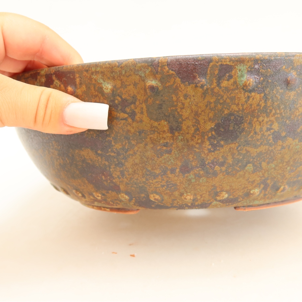 Ceramiczna miska do bonsai 24,5 x 24,5 x 7,5 cm, kolor brązowo-zielony