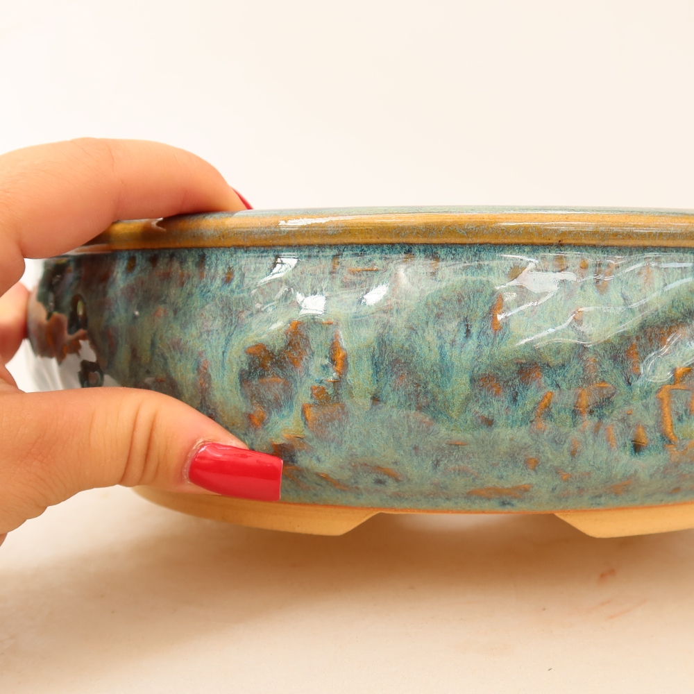 Ceramiczna miseczka do bonsai 25 x 25 x 7,5 cm, kolor zielony