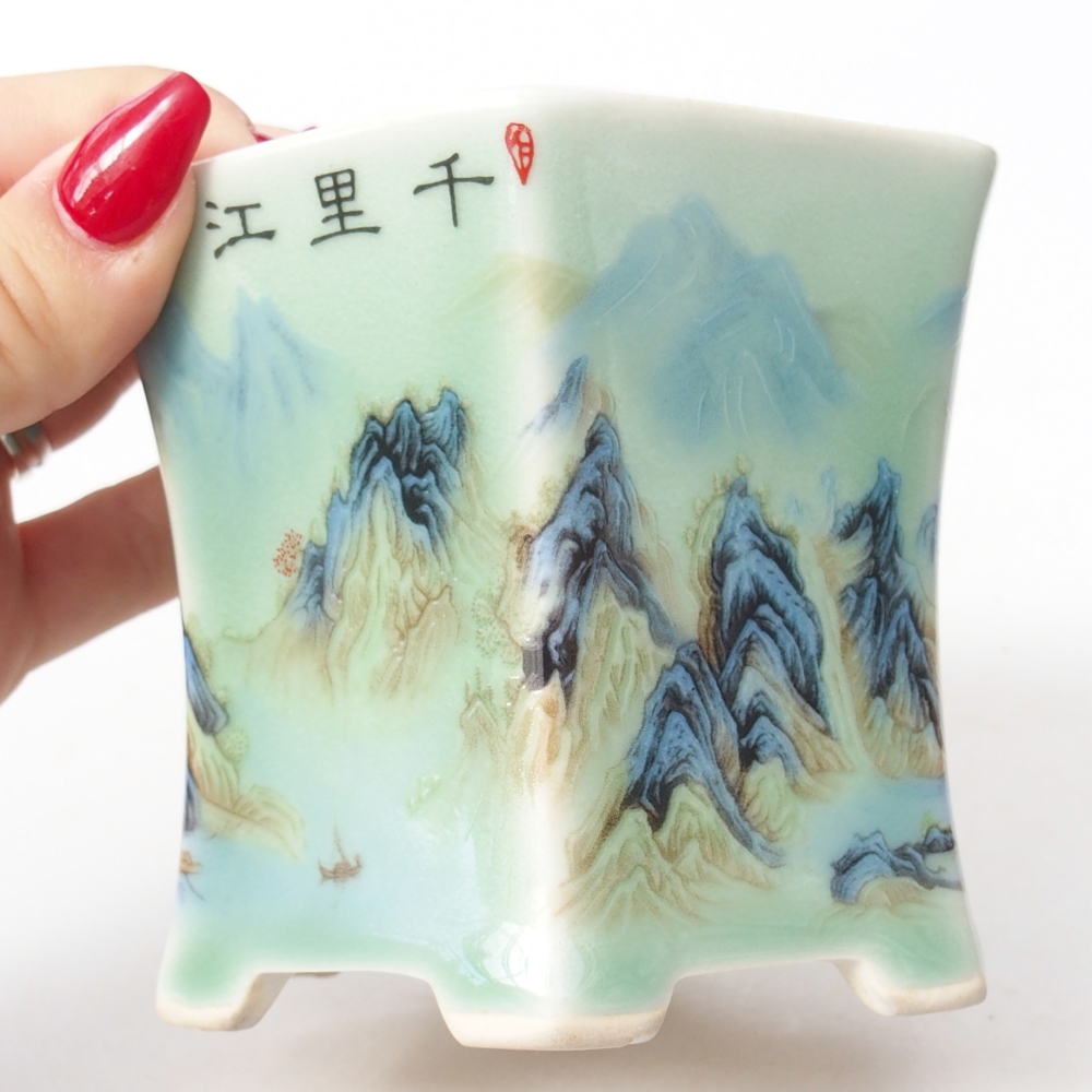 Ceramiczna miska do bonsai 10,5 x 9,5 x 8,5 cm, zielona