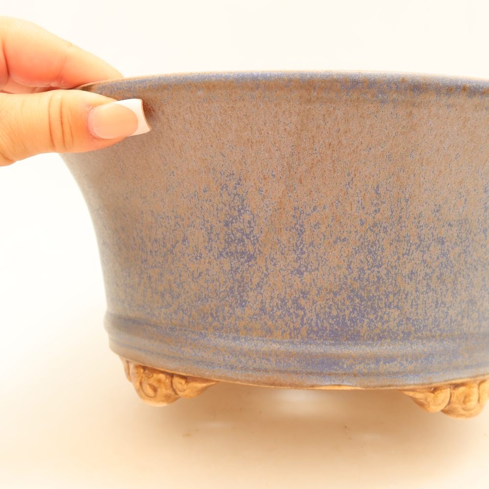 Ceramiczna miska do bonsai 24,5 x 24,5 x 11 cm, kolor niebieski
