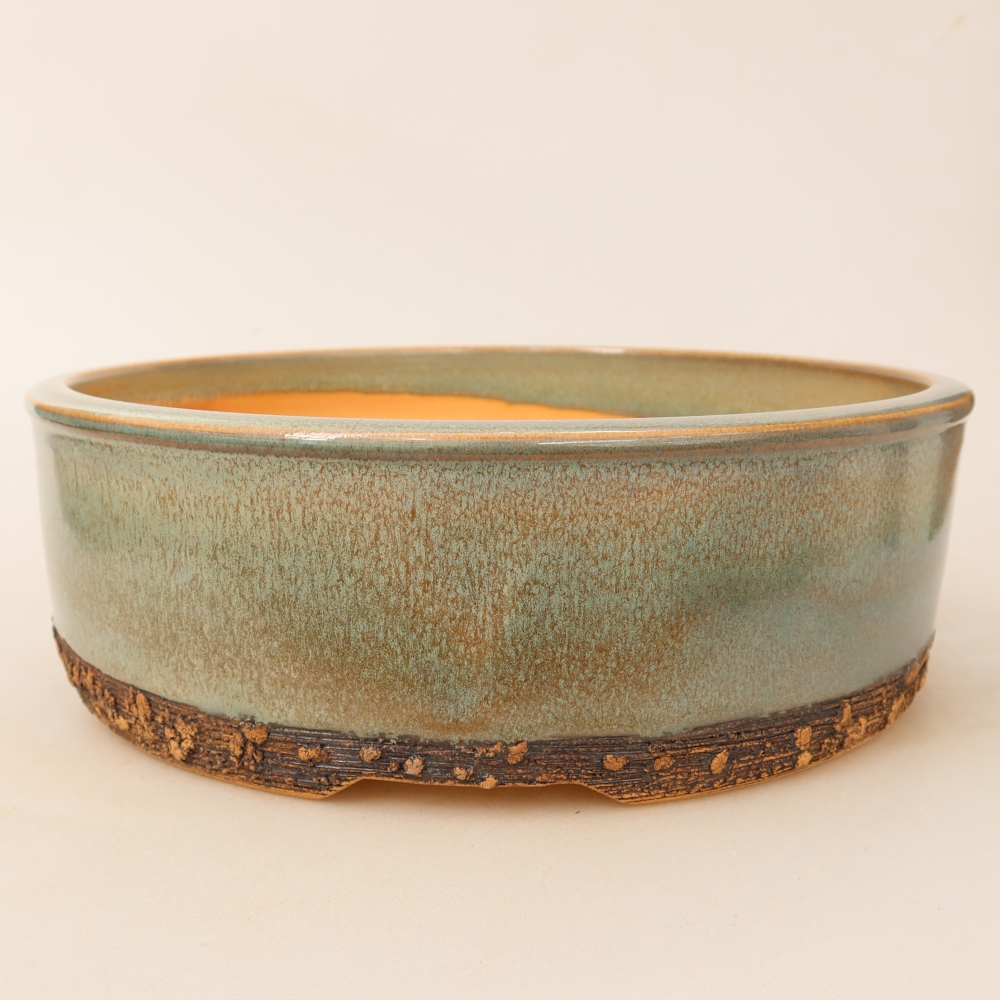 Ceramiczna miseczka do bonsai 25 x 25 x 7,5 cm, kolor zielony