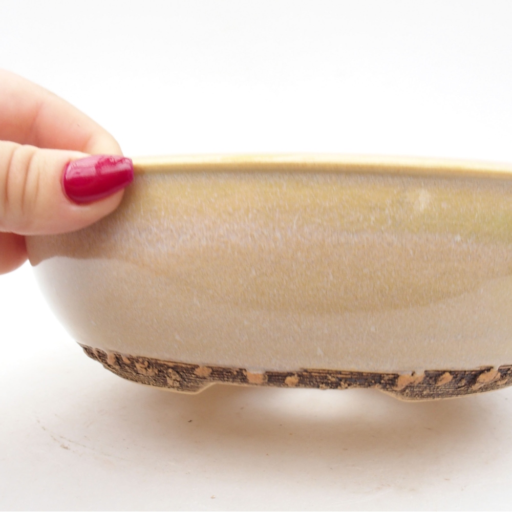 Ceramiczna miska bonsai 19,5 x 19,5 x 6 cm, kolor beżowy