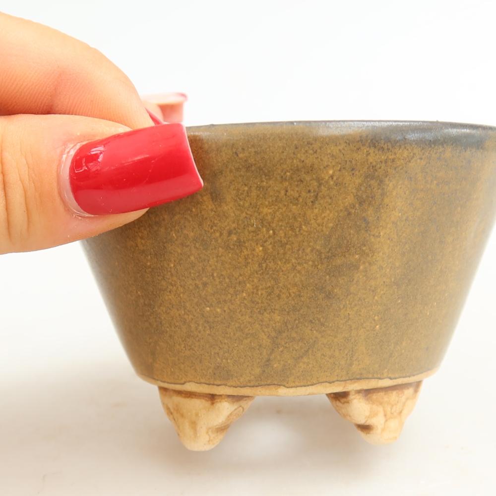 Ceramiczna miseczka do bonsai 8,5 x 8,5 x 5 cm, kolor brązowy