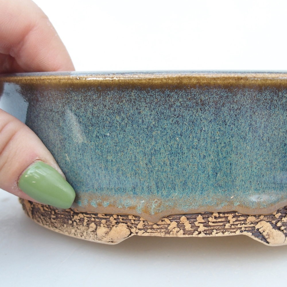 Ceramiczna miska na bonsai 15,5 x 15,5 x 5 cm, niebiesko-szara