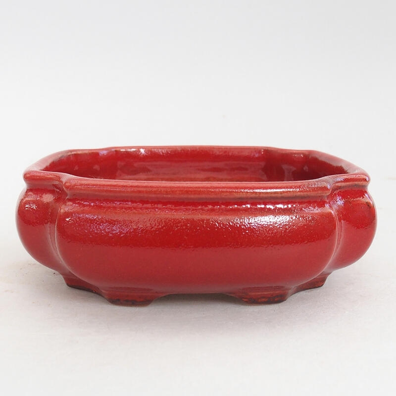 Ceramiczna miska bonsai 11 x 11 x 4 cm, kolor czerwony