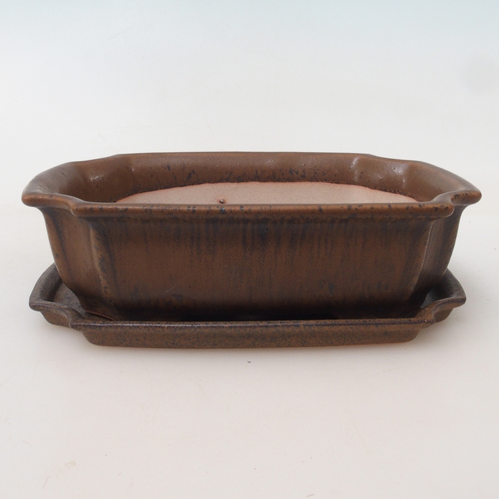 Miska do bonsai + podstawka H03 – 16,5 x 12 x 4,5 cm. - brązowa