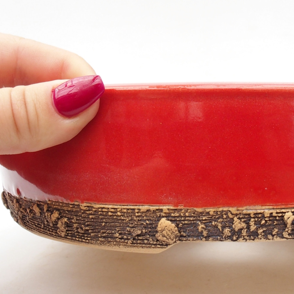 Ceramiczna miska bonsai 21,5 x 21,5 x 5 cm, kolor Czerwony