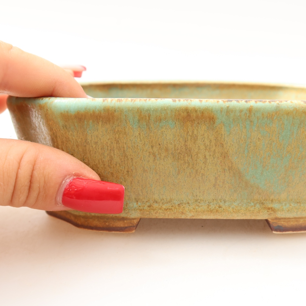 Ceramiczna doniczka do bonsai 13,5 x 11,5 x 4 cm, kolor zielony