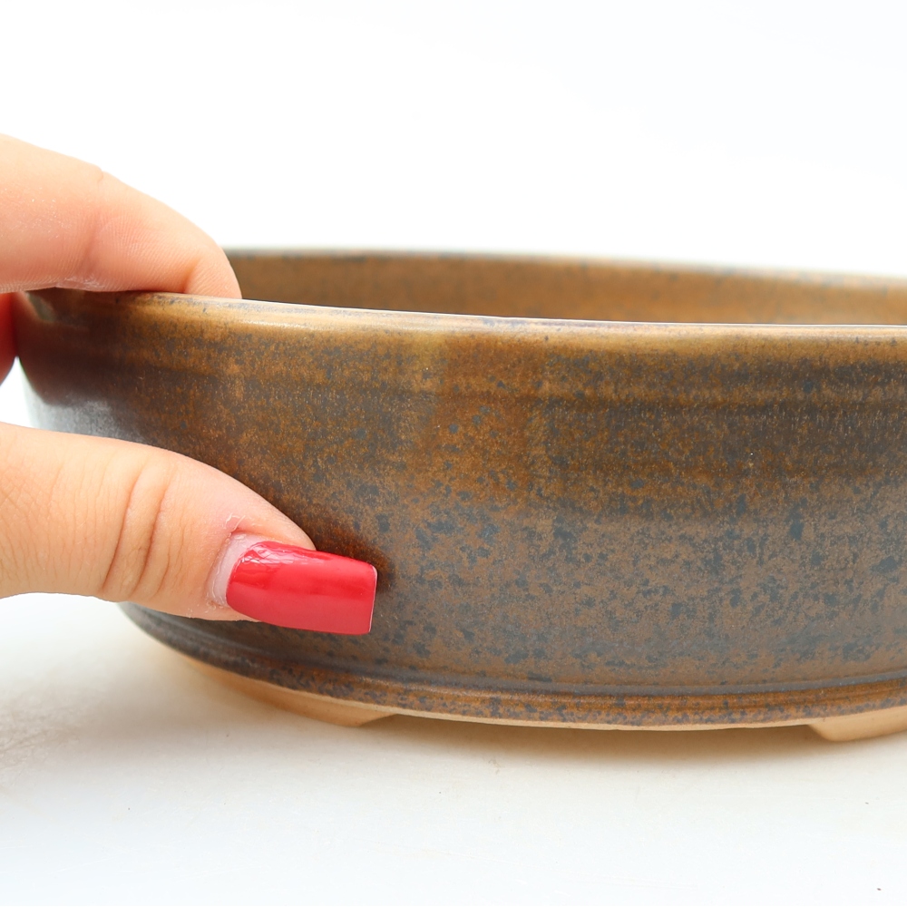 Ceramiczna miska do bonsai 19,5 x 19,5 x 6,5 cm, kolor brązowy