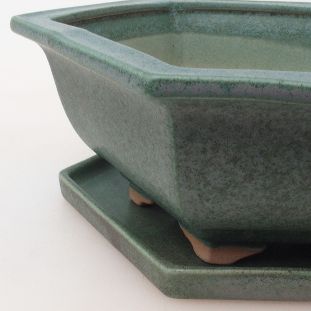 Miska do bonsai + podstawka H53 – 19 x 21,5 x 7 cm. – zielona