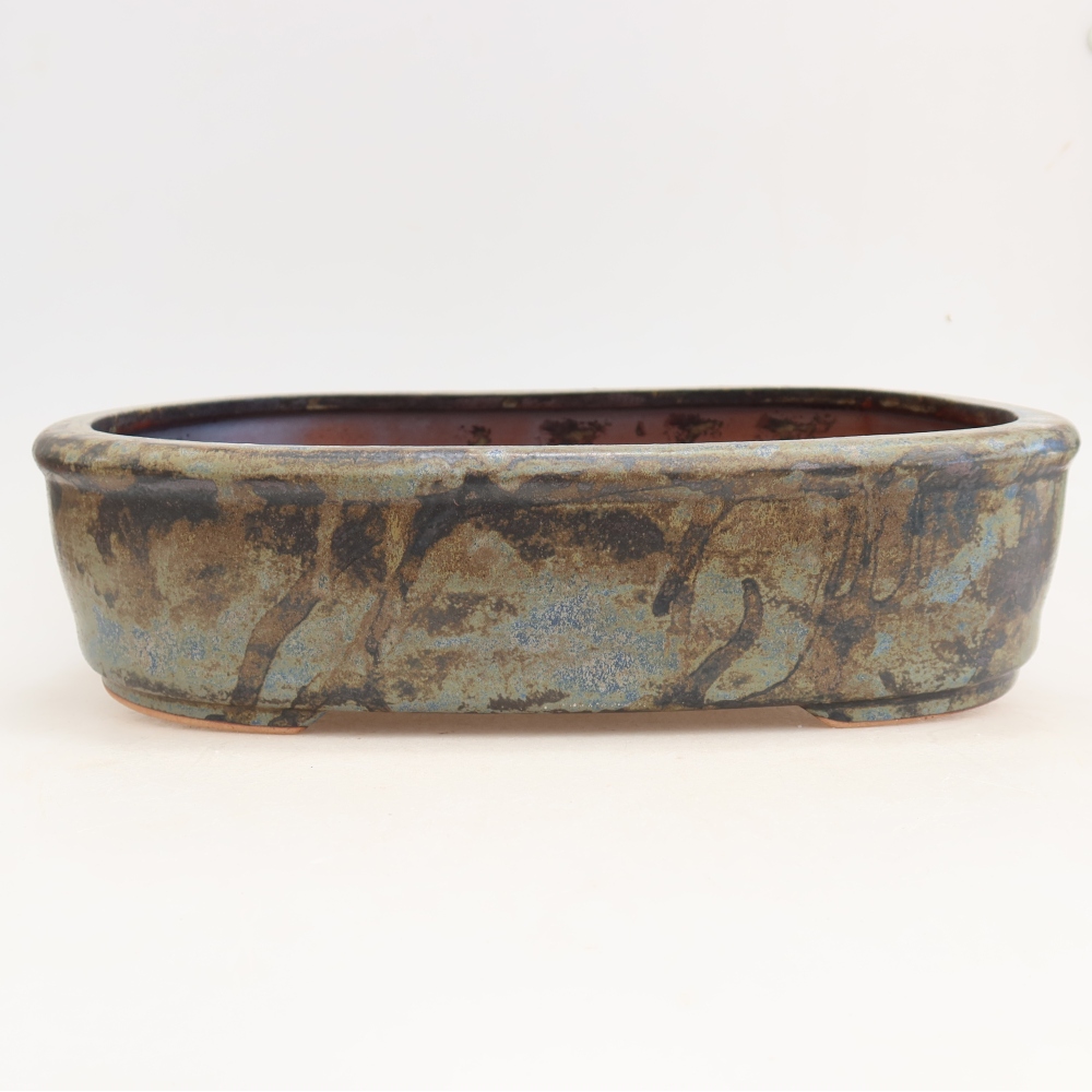 Ceramiczna miska do bonsai 31,5 x 24 x 8 cm, kolor brązowo-niebieski