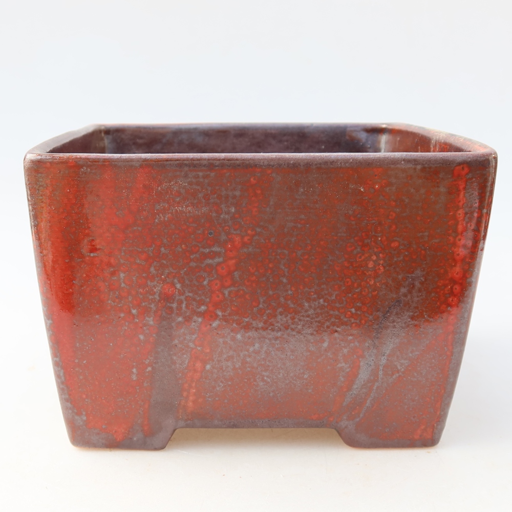 Ceramiczna miska do bonsai 15,5 x 15,5 x 11 cm, kolor czerwony
