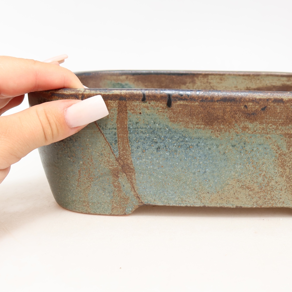 Ceramiczna miska do bonsai 23 x 17,5 x 7,5 cm, kolor niebiesko-brązowy