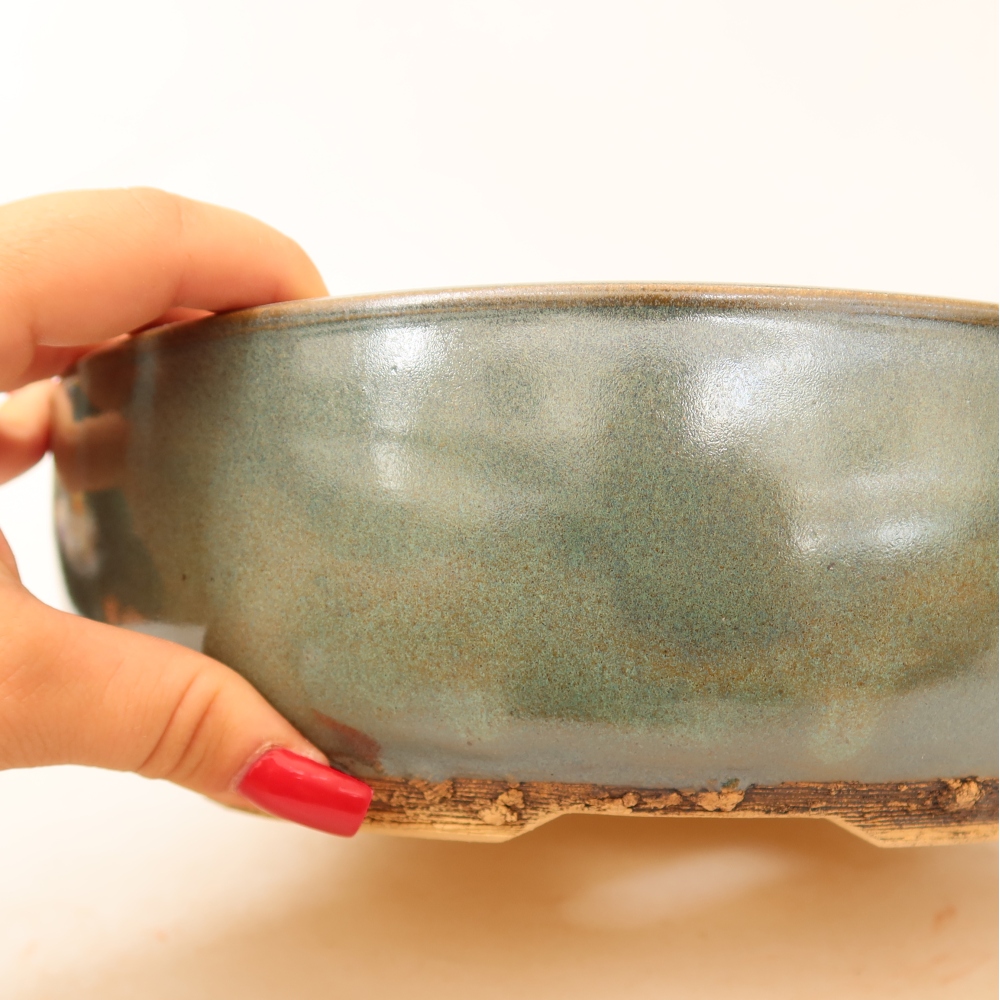 Ceramiczna miseczka do bonsai 25 x 25 x 7,5 cm, kolor zielony