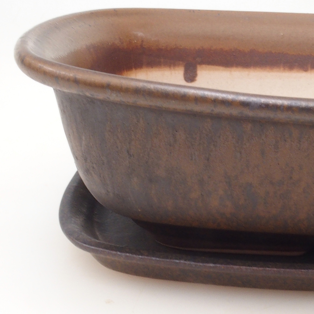 Miska do bonsai + podstawka H08 – 25 x 19,5 x 6 cm. – brązowa