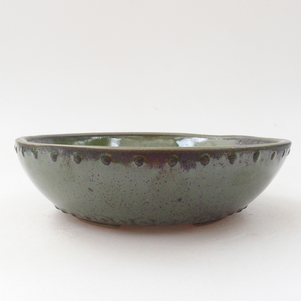Ceramiczna miska bonsai 17,5 x 17,5 x 5 cm, kolor zielony