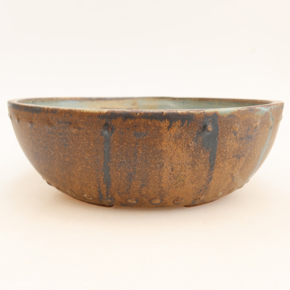 Ceramiczna miska do bonsai 24,5 x 24,5 x 7,5 cm, kolor brązowo-zielony