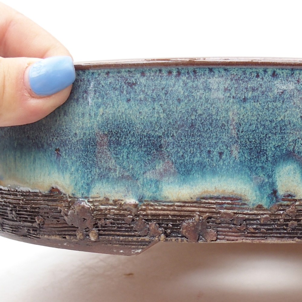 Ceramiczna miska bonsai 24 x 24 x 5,5 cm, kolor niebieski