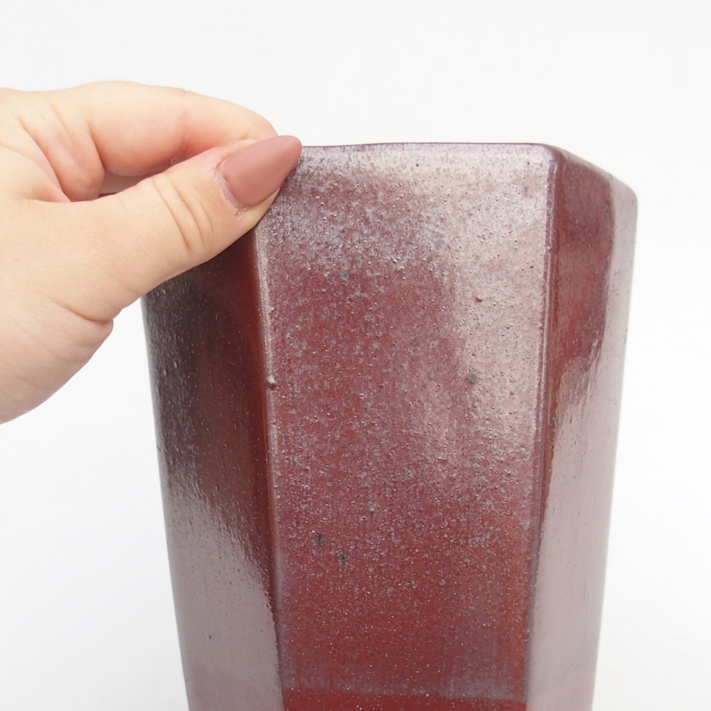 Ceramiczna miska do bonsai 12,5 x 11,5 x 16,5 cm, bordowa