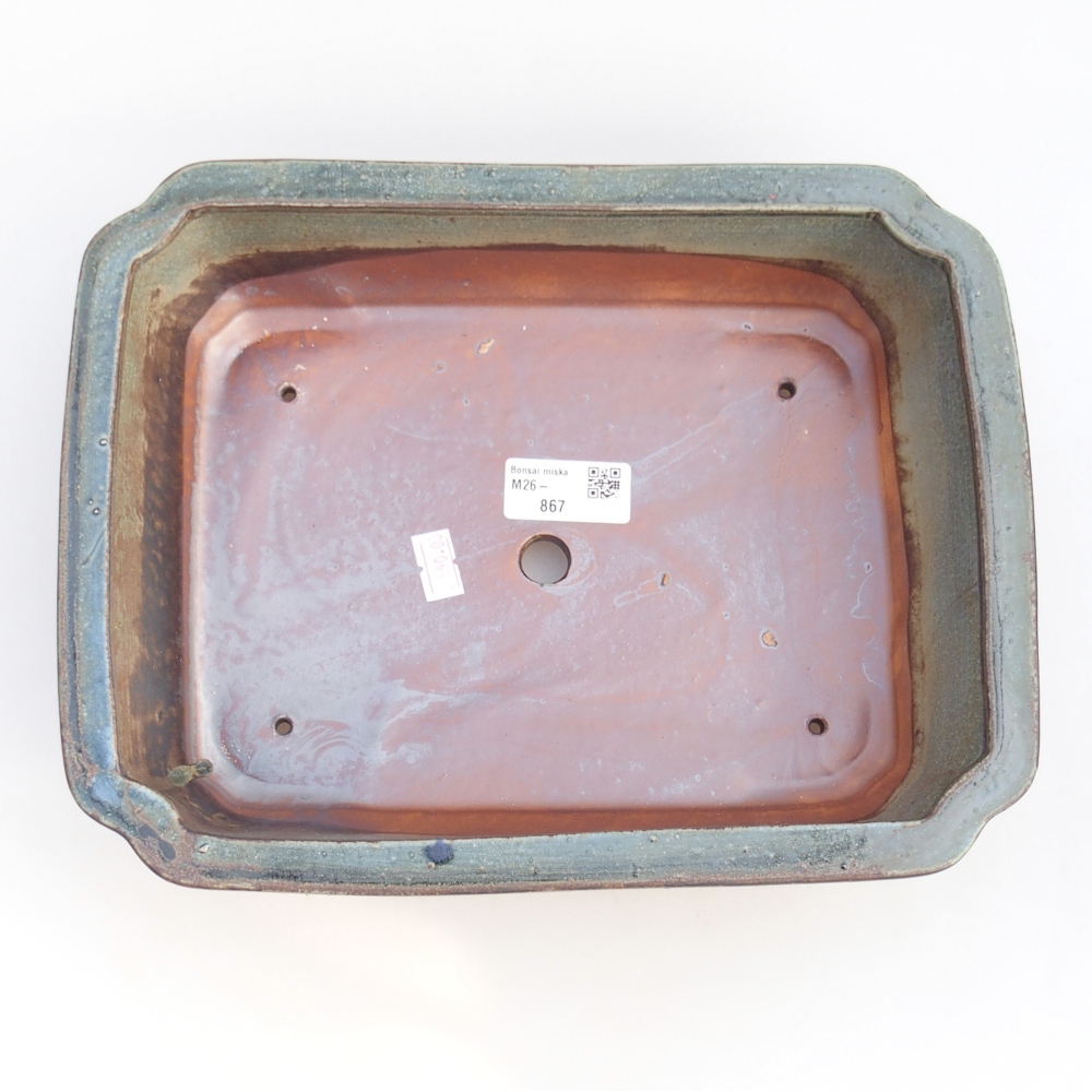 Ceramiczna miska na bonsai 28 x 21,5 x 7 cm, zielono-brązowa