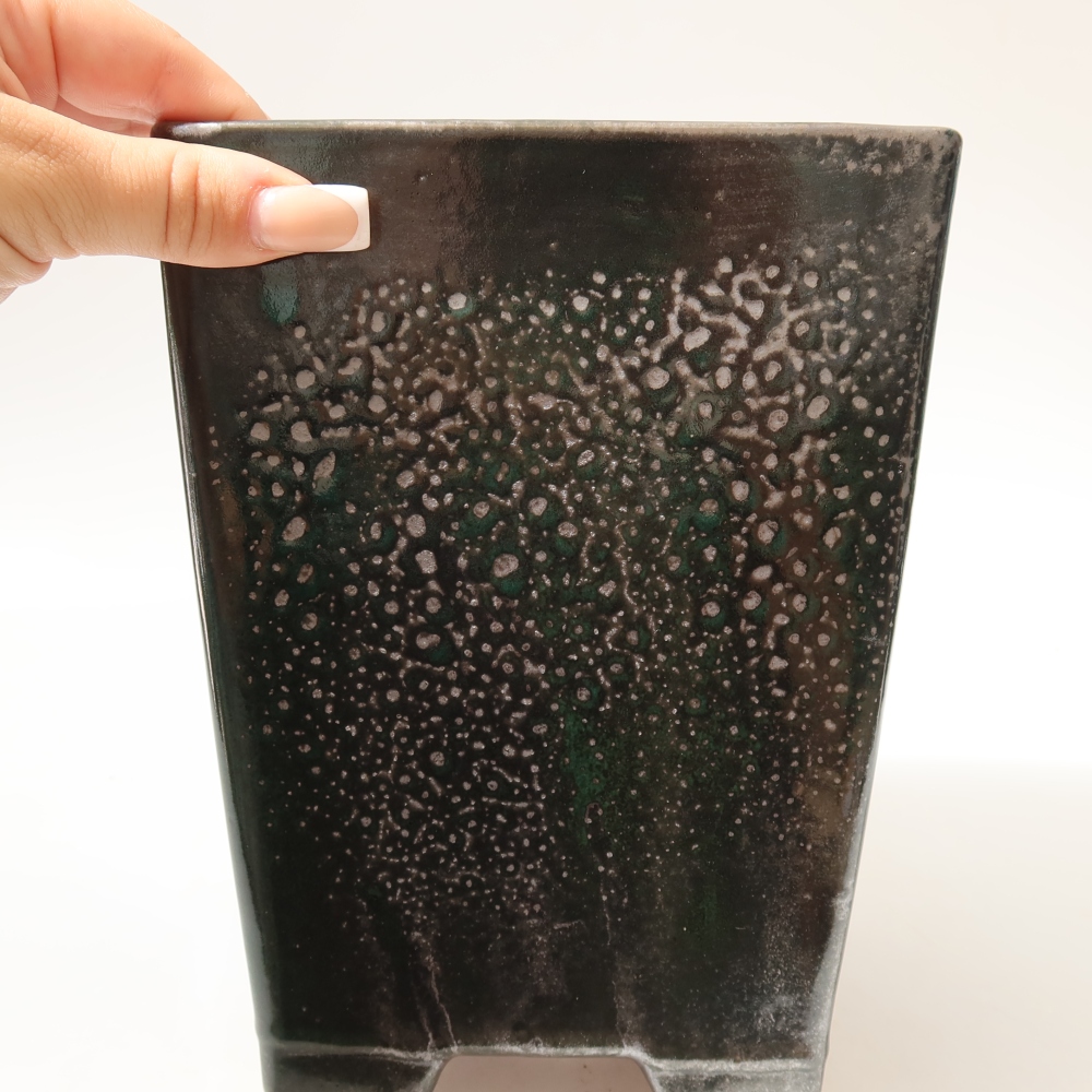 Ceramiczna miska do bonsai 15 x 15 x 19,5 cm, kolor metaliczno-zielony