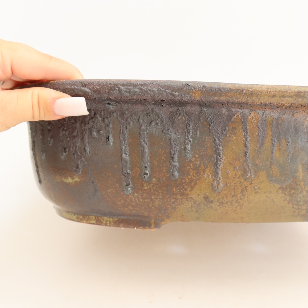 Ceramiczna miska do bonsai 36 x 30 x 9 cm, kolor brązowo-zielony