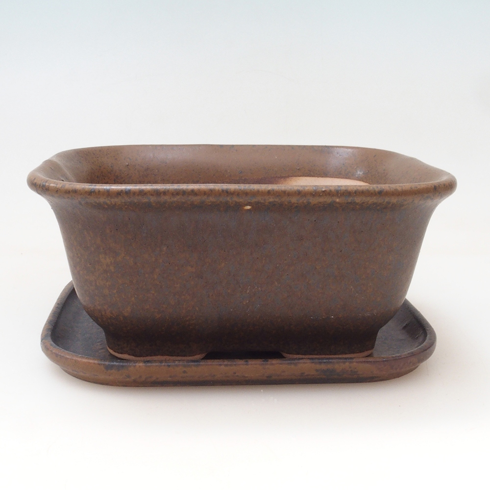 Miska do bonsai + podstawka H37 – 14,5 x 13 x 6,5 cm – brązowa