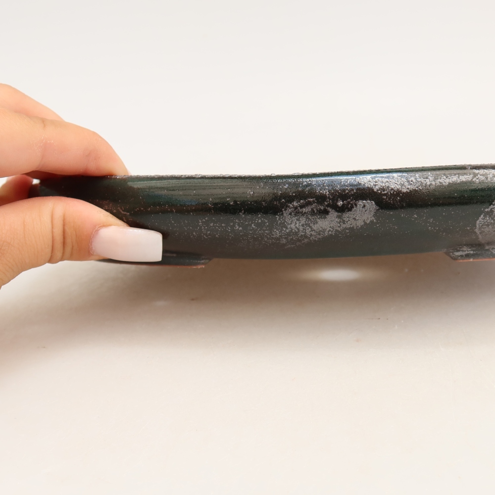 Ceramiczna miska do bonsai 22,5 x 16,5 x 3 cm, kolor metaliczno-zielony