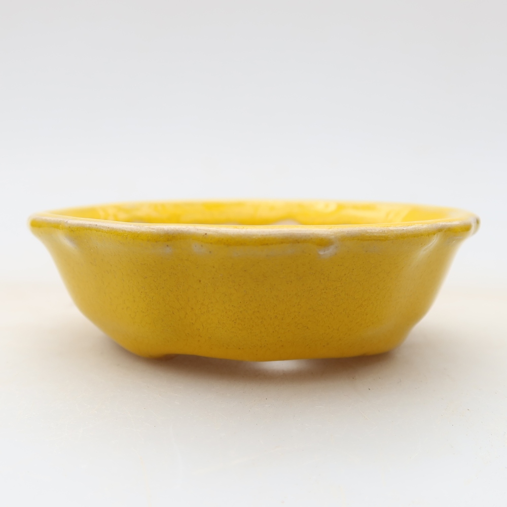Ceramiczna miseczka do bonsai 7,5 x 7,5 x 2 cm, kolor żółty