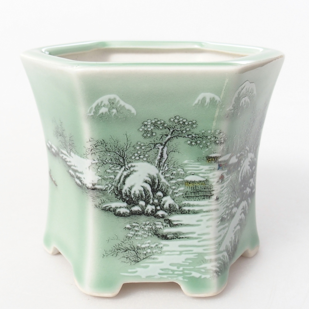 Ceramiczna miska do bonsai 10,5 x 9,5 x 8,5 cm, zielona