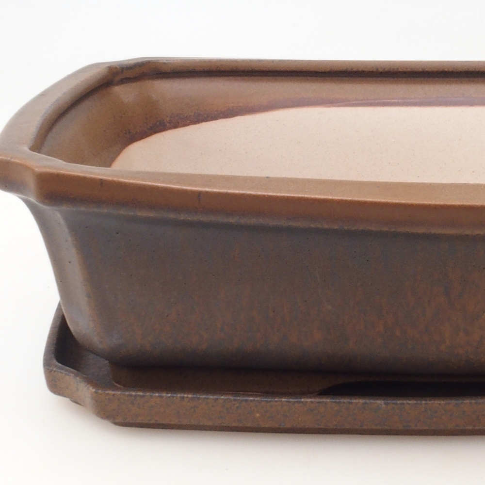 Miska do bonsai + podstawka H07 - 30 x 20,5 x 8 cm. - brązowa