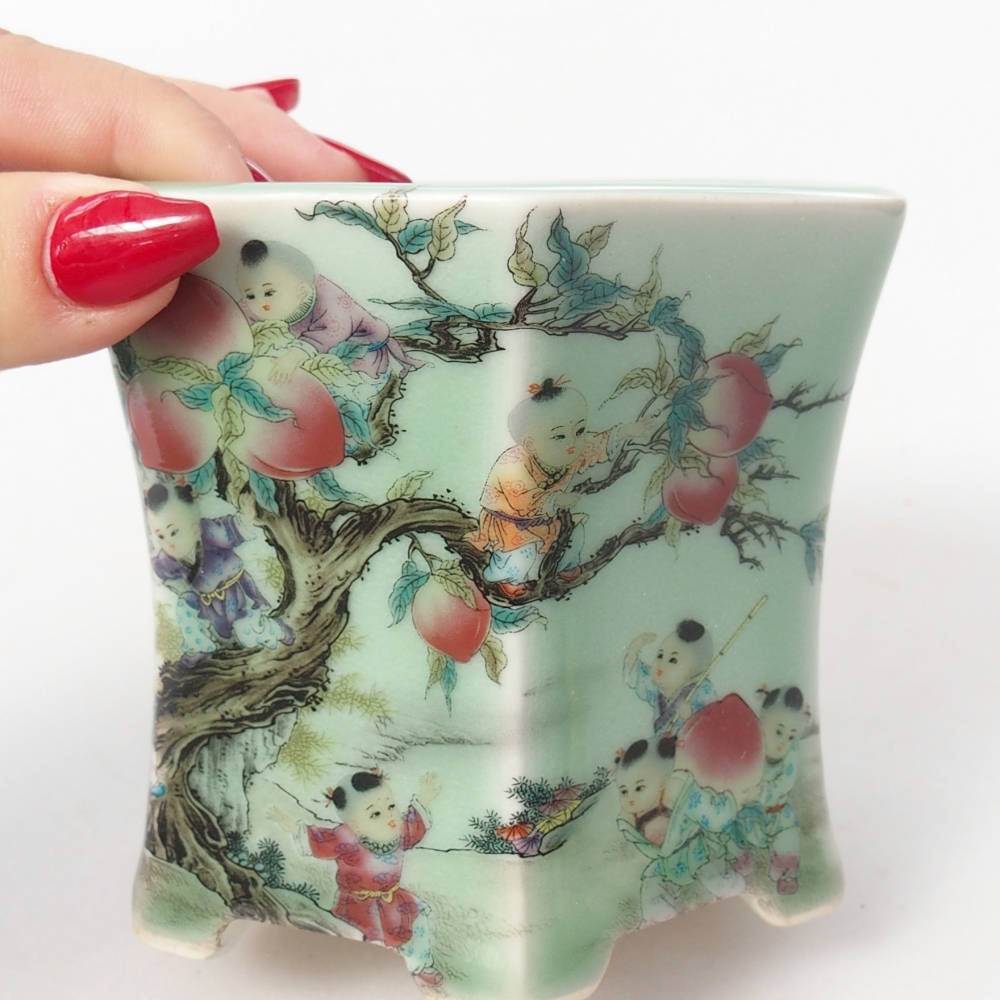Ceramiczna miska do bonsai 10,5 x 9,5 x 8,5 cm, zielona