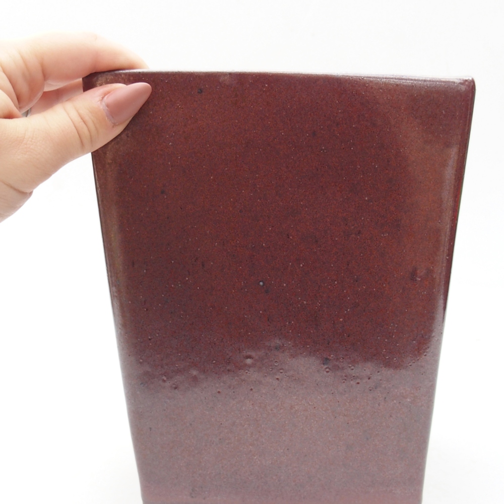 Ceramiczna miska do bonsai 15 x 15 x 19,5 cm, bordowa