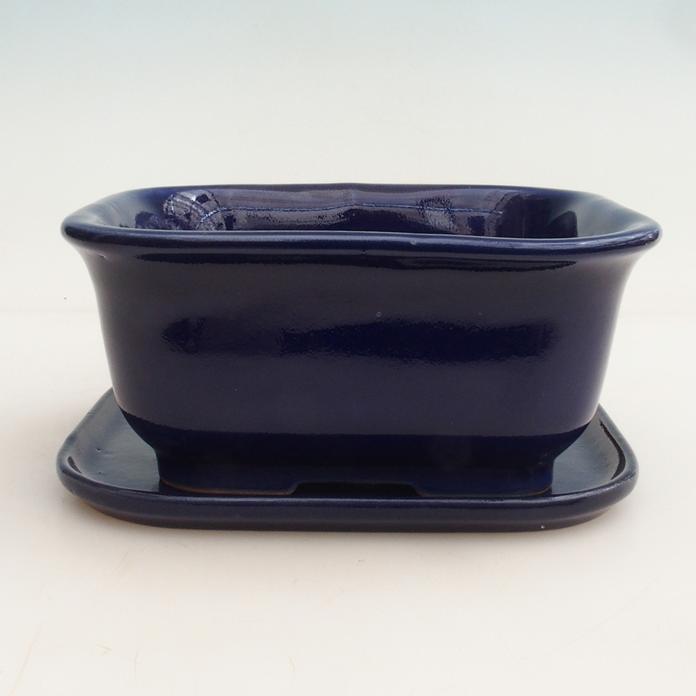 Bonsai bowl + spodek H36 - 17 x 15 x 7,5 cm. - niebieski