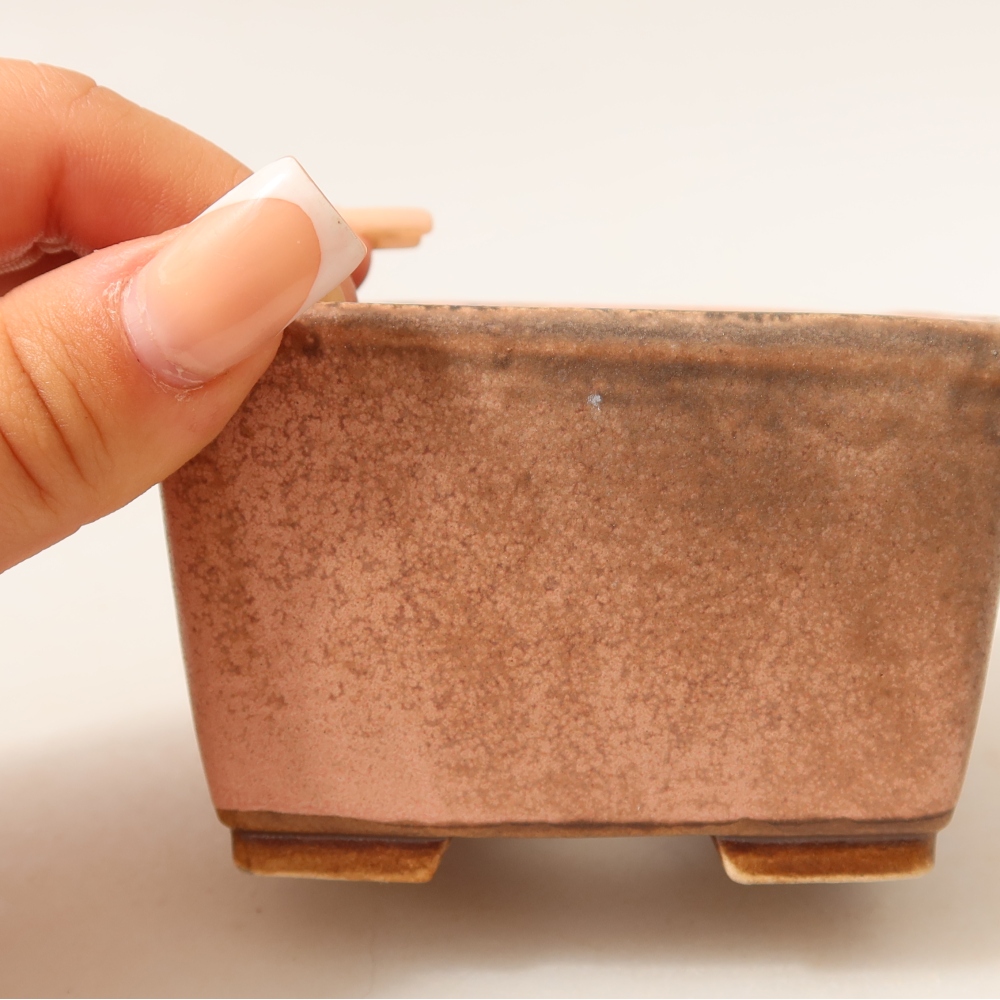 Ceramiczna miseczka do bonsai 8,5 x 8,5 x 5,5 cm, kolor różowy