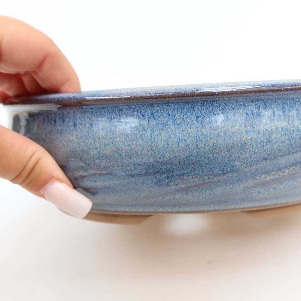 Ceramiczna miska do bonsai 22,5 x 22,5 x 6,5 cm, kolor niebieski