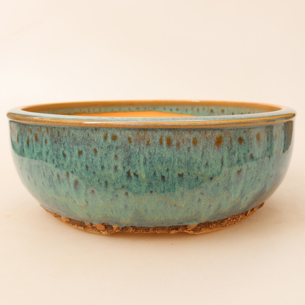 Ceramiczna miseczka do bonsai 25 x 25 x 7,5 cm, kolor zielony