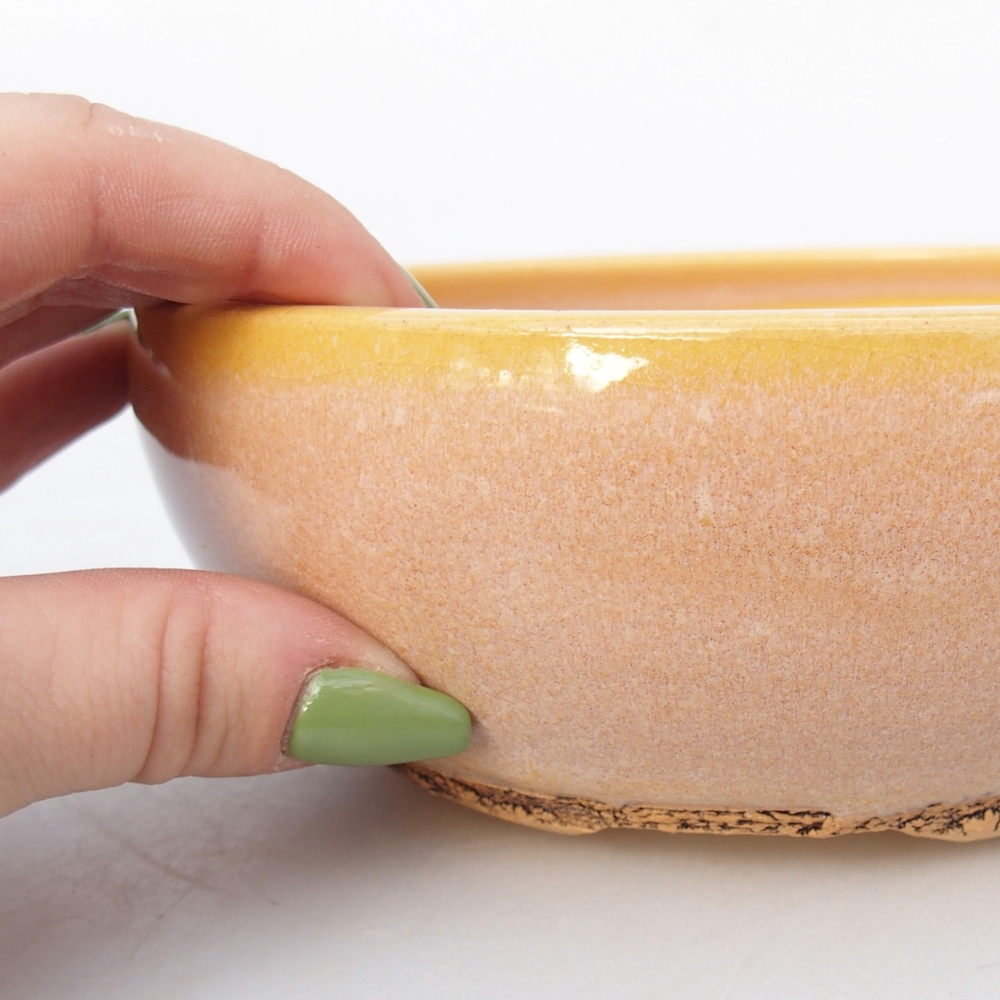 Ceramiczna miska do bonsai 16 x 16 x 6 cm, kolor brązowo-żółty