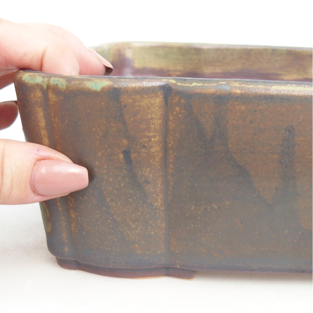 Ceramiczna miska na bonsai 21 x 18 x 7 cm, zielono-brązowa