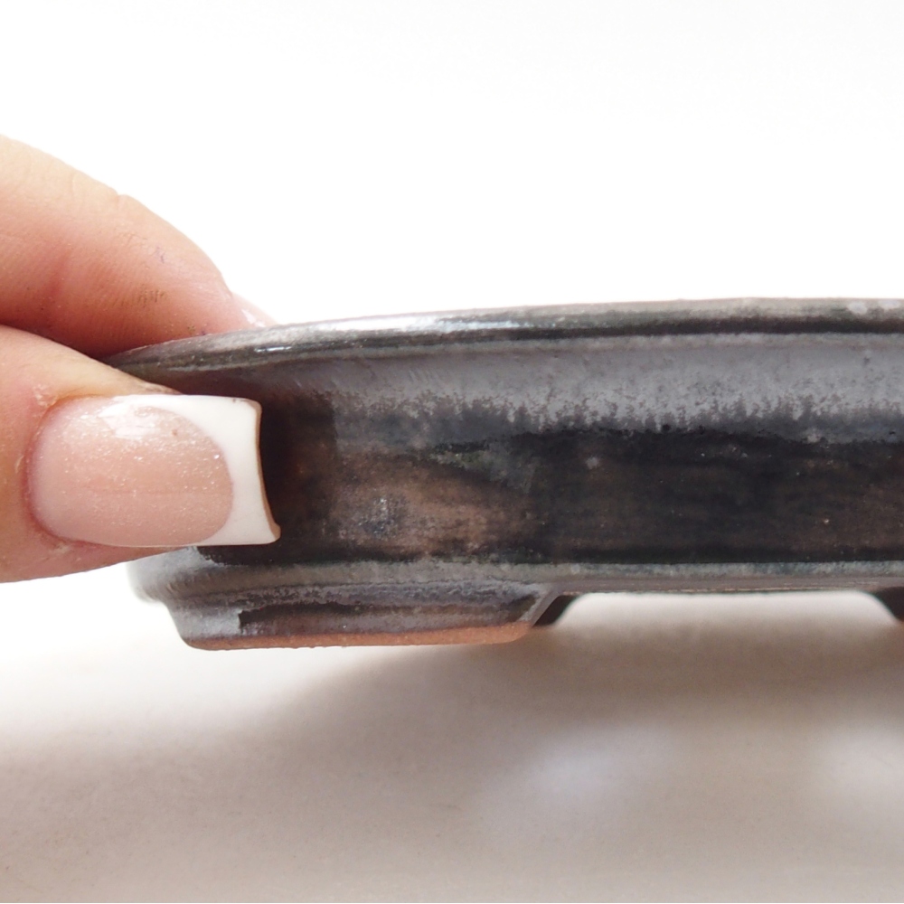 Ceramiczna miska na bonsai 12,5 x 10,5 x 2 cm, metaliczna zieleń