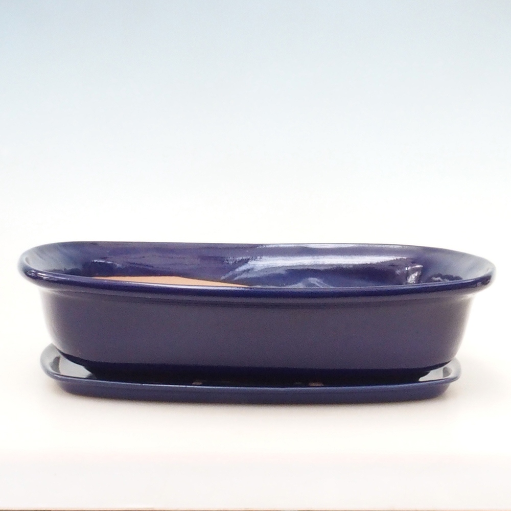 Miska do bonsai + podstawka H10 - 37 x 28 x 9 cm. - niebieska