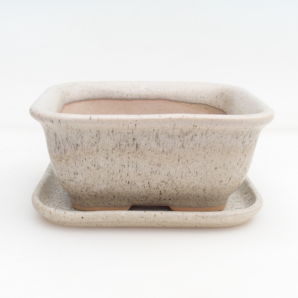 Miska bonsai + spodek H38 - 12 x 10,5 x 5 cm - beżowy